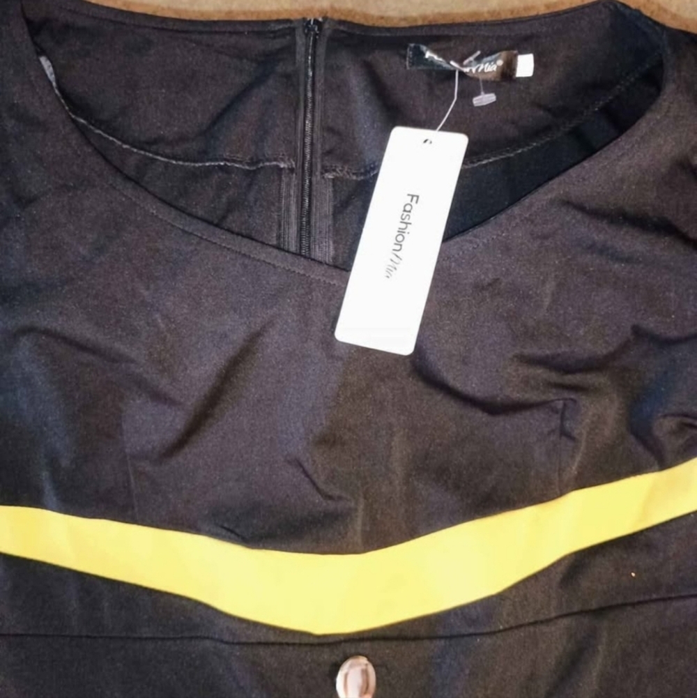 Elegant Black and Gold Dress Fashion Mia women's black and gold slip-on dress.2x - Picture 2 of 4